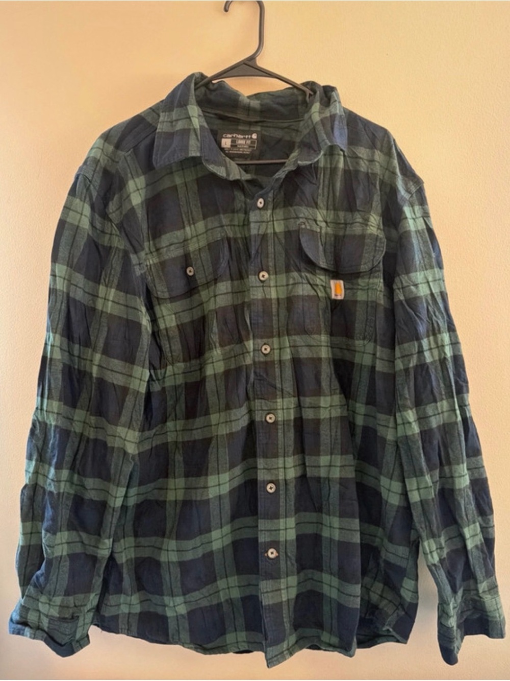 Carhartt Blue and Green Plaid Button-Up Shirt